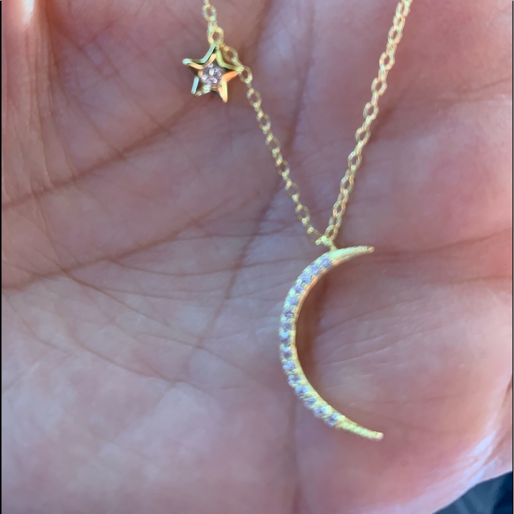 GOLD PLATED MOON AND SUN NECKLACE - Picture 3 of 8